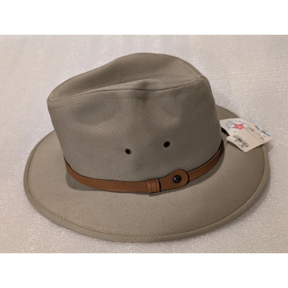 Vintage USA Made TWILL SAFARI HAT Men's MEDIUM Beige Shapeable NWT Deadstock
